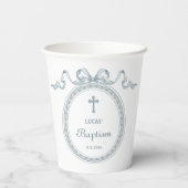 Dusty Blue Bow Grieks Lijst Doop Papieren Bekers (Achterkant)