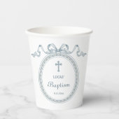 Dusty Blue Bow Grieks Lijst Doop Papieren Bekers (Voorkant)