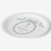 Dusty Blue Bow Grieks Lijst Doop Papieren Bordje (Gekanteld)