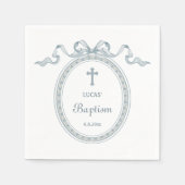 Dusty Blue Bow Grieks Lijst Doop Servet (Voorkant)