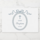 Dusty Blue Bow Grieks Lijst Doop Sparkling Wijnetiket (Enkel label)