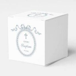 Dusty Blue Bow Grieks Lijst Doopsel Kubus Bedankdoosjes