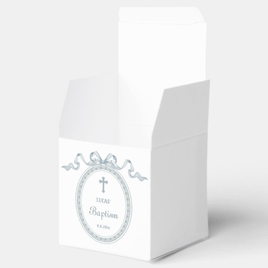 Dusty Blue Bow Grieks Lijst Doopsel Kubus Bedankdoosjes (Geopend)