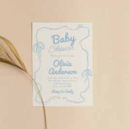 Dusty Blue Bow Hand Drawn Boy Coquette Baby shower Kaart