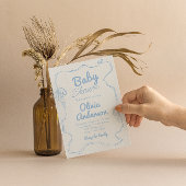 Dusty Blue Bow Hand Drawn Boy Coquette Baby shower Kaart