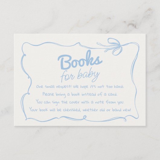 Dusty Blue Bow Hand Getrokken Baby Boy Boek Verzoe Informatiekaartje (Voorkant)