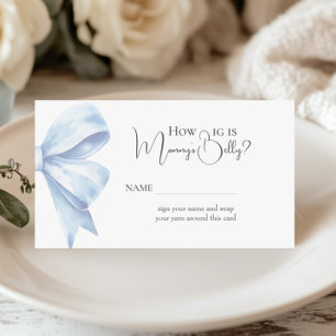 Dusty Blue Bow Hoe groot is mama buik Baby shower Informatiekaartje