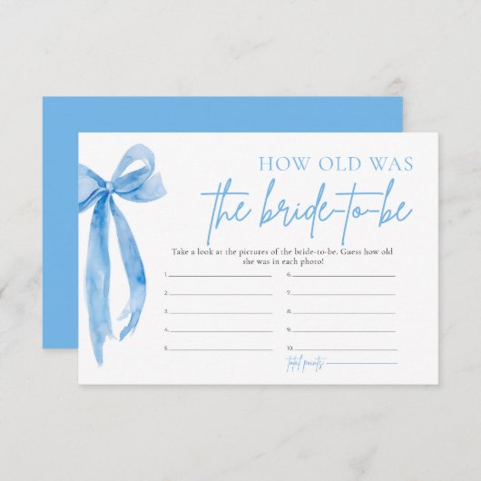 Dusty Blue Bow Hoe oud was de bruid om een spel te Kaart (Voorkant / Achterkant)