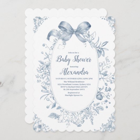 Dusty Blue Bow Kaart (Voorkant / Achterkant)