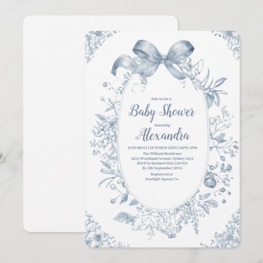  Dusty Blue Bow Kaart (Voorkant / Achterkant)