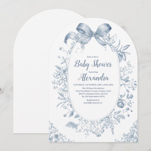  Dusty Blue Bow Kaart (Voorkant / Achterkant)