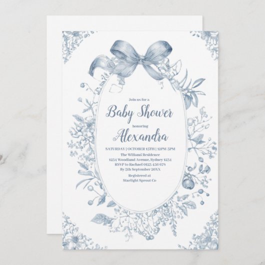  Dusty Blue Bow Kaart (Voorkant / Achterkant)