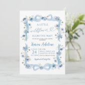 Dusty Blue Bow Little Wildflower Baby shower Kaart (Staand voorkant)