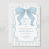 Dusty Blue Bow Love Shack Baby Boy Shower Kaart (Voorkant)