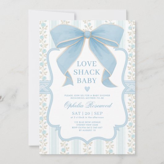 Dusty Blue Bow Love Shack Baby Boy Shower Kaart (Voorkant)