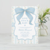 Dusty Blue Bow Love Shack Baby Boy Shower Kaart (Staand voorkant)