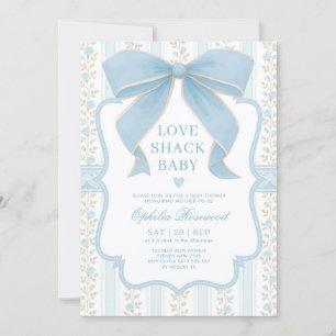 Dusty Blue Bow Love Shack Baby Boy Shower Kaart