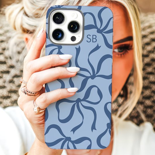 Dusty Blue Bow Monogram Case-Mate iPhone Case