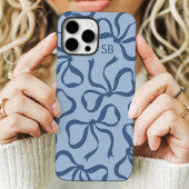 Dusty Blue Bow Monogram Case-Mate iPhone Case