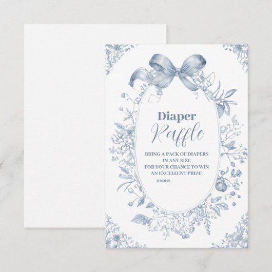  Dusty Blue Bow Raffle Diapper Informatiekaartje (Voorkant / Achterkant)