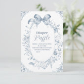  Dusty Blue Bow Raffle Diapper Informatiekaartje (Staand voorkant)