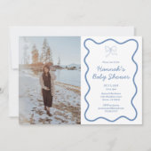 Dusty Blue Bow Ribbon Baby shower Fotouitnodiging Kaart (Voorkant)