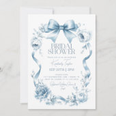 Dusty Blue Bow Ribbon Bloemen Vrijgezellenfeest Kaart (Voorkant)