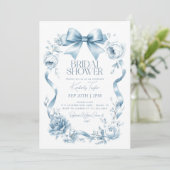 Dusty Blue Bow Ribbon Bloemen Vrijgezellenfeest Kaart (Staand voorkant)
