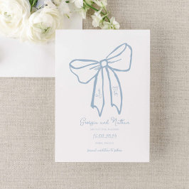 Dusty Blue Bow Save the Date Invitation Kaart