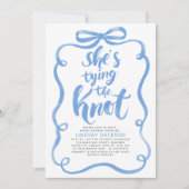 Dusty Blue Bow She's Tying The Knot Bridal Shower Kaart (Voorkant)