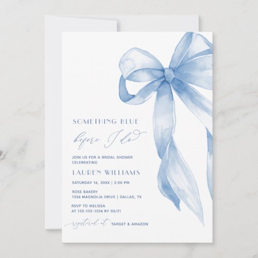 Dusty Blue Bow Something Blue Vrijgezellenfeest Kaart (Voorkant)