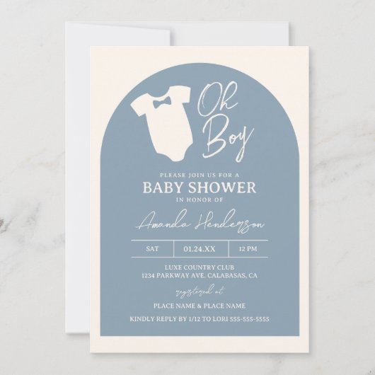 Dusty Blue Bow Stropdas Baby shower Kaart (Voorkant)