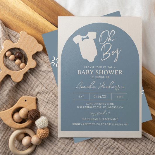 Dusty Blue Bow Stropdas Baby shower Kaart