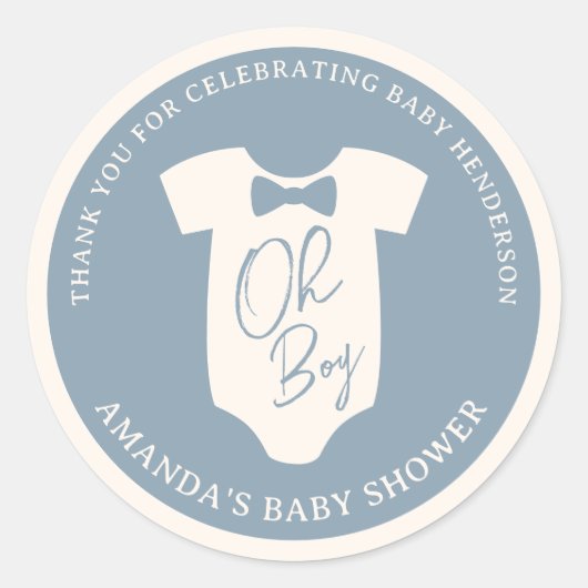 Dusty Blue Bow Stropdas Baby shower Ronde Sticker (Voorkant)