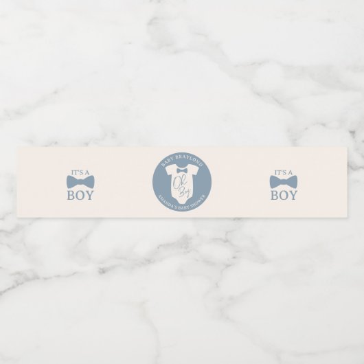 Dusty Blue Bow Stropdas Baby shower Waterfles Etiket (Enkel label)
