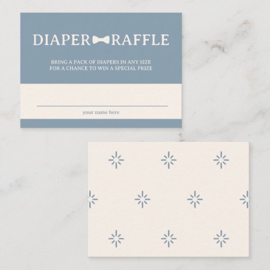 Dusty Blue Bow Stropdas Diaper Raffle Informatiekaartje (Voorkant / Achterkant)