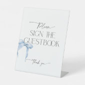 Dusty Blue Bow Teken het gastenboek voetstuk teken Reclamebord Met Voetstuk (Voorkant)