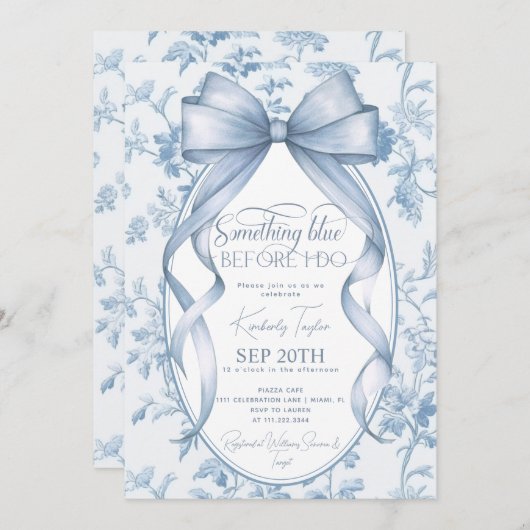 Dusty Blue Bow Toile Something Blue Vrijgezellenfe Kaart (Voorkant / Achterkant)