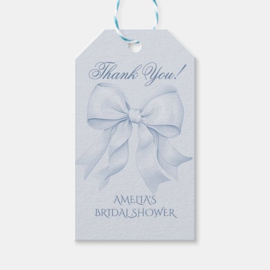 Dusty Blue Bow Vrijgezellenfeest Bedankt Cadeaulabel (Voorkant)