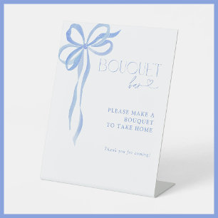 Dusty Blue Bow Vrijgezellenfeest Boeket Bar Reclamebord Met Voetstuk