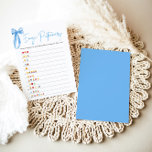 Dusty Blue Bow Vrijgezellenfeest Emoji Pictionary  Kaart<br><div class="desc">ANTWOORDEN: 1. LOVE SWEET LOVE 2. BRUID-TO-BE 3. VRIJGEZELLENFEEST 4. RINGDRAGER 5. HUWELIJKSREIS 6. GOOI HET BOEKET 7. KUS DE BRUID 8. TOT DE DOOD ONS DOET DEEL 9. BRIDEZILLA 10. LIEFDE VOOR DE MAAN EN TERUG 11. BESTEMMING BRUILOFT 12. WIL JE MET ME TROUWEN? ------------------------------------ Laat je vrijgezellenfeest met...</div>