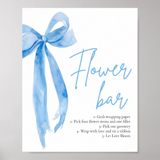 Dusty Blue Bow Vrijgezellenfeest Flower Bar Sign Poster (Voorkant)