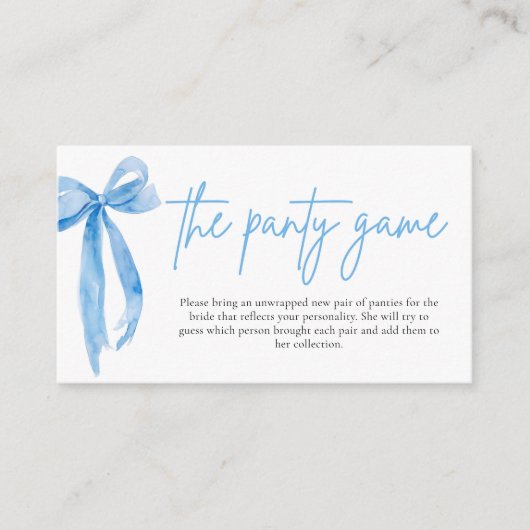 Dusty Blue Bow Vrijgezellenfeest het panty spel Informatiekaartje (Voorkant)