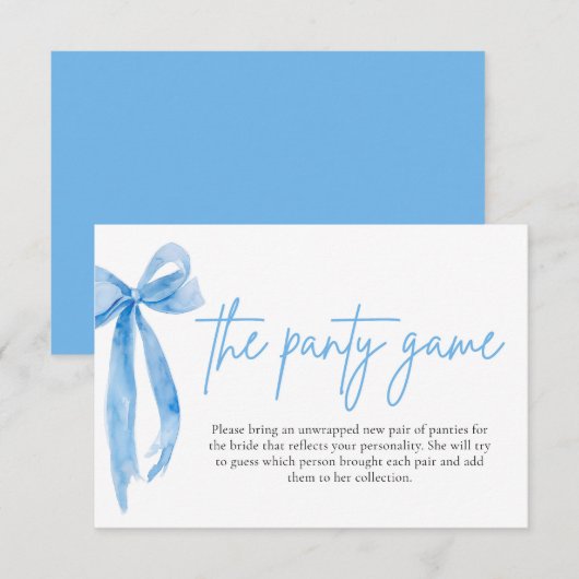 Dusty Blue Bow Vrijgezellenfeest The Panty Game Ka Kaart (Voorkant / Achterkant)