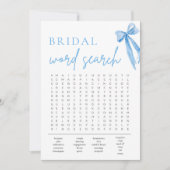 Dusty Blue Bow Vrijgezellenfeest Word Search Game Kaart (Voorkant)