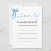Dusty Blue Bow waar waren ze Vrijgezellenfeest spe Kaart (Voorkant)