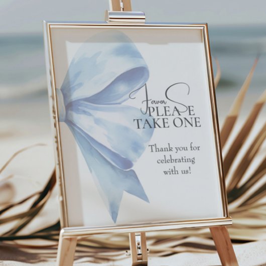Dusty Blue Bow Waterverf Baby shower Favors Poster