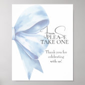 Dusty Blue Bow Waterverf Baby shower Favors Poster (Voorkant)