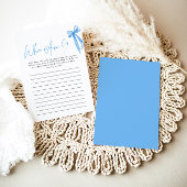 Dusty Blue Bow Who Am I Vrijgezellenfeest Game Kaa Kaart