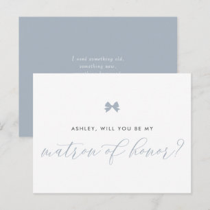 Dusty Blue Bow Will You Be My Matron of Honor Kaar Briefkaart
